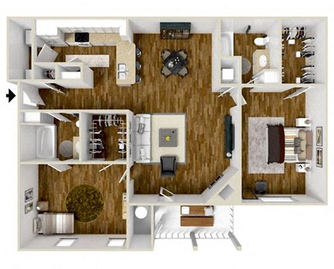 Floor plan for 2 beds, 2 baths, 1153 sqft